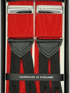 Red moiré braces 40mm black leather ends (#1210)