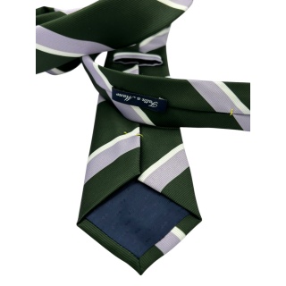 Cravatta Made in Como in pura seta regimental con righe verde, lilla e bianche 7,5cm x 148cm