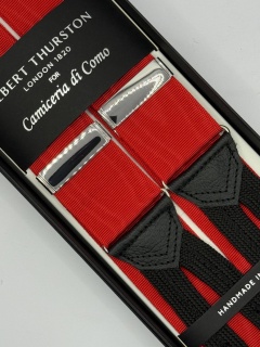 Red moiré braces 40mm black leather ends (#1210)