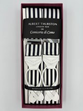 White & Navy Striped Braces with Brogue Leather Ends (#989)