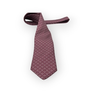 Cravatta Made in Como in pura seta stampata bordeaux con occhiali e papillon bianchi 8cm x 150cm