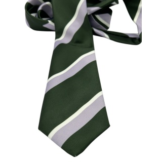Cravatta Made in Como in pura seta regimental con righe verde, lilla e bianche 7,5cm x 148cm