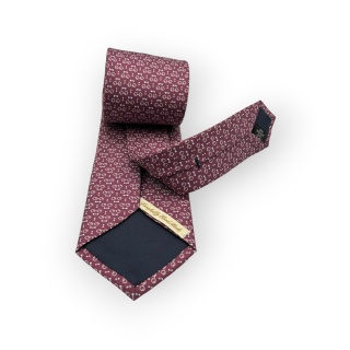Cravatta Made in Como in pura seta stampata bordeaux con occhiali e papillon bianchi 8cm x 150cm