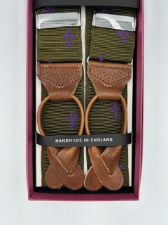 Fleur-de-Lys Braces with tan glazed brogue leather ends (#815)