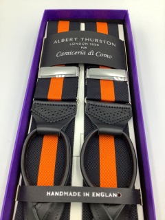 Orange and Black Stripe Braces. Brogue leather ends (#873)