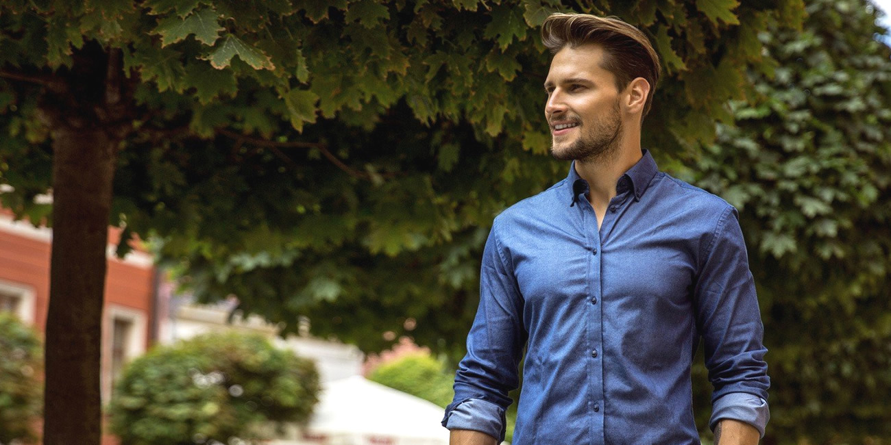 Camicia uomo in cotone colore jeans ideale per la Mezza Stagione