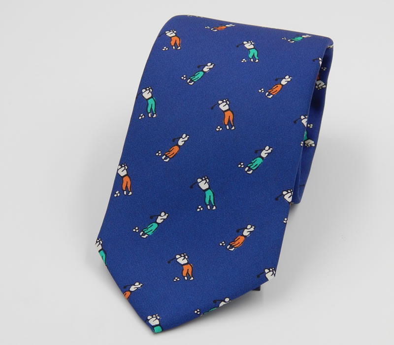 Blue 100% golf printed silk tie